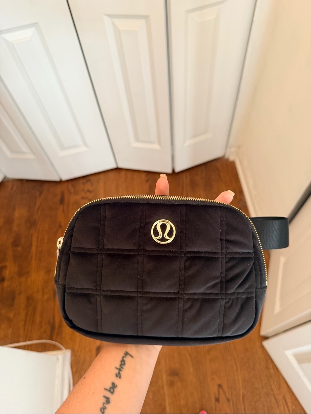 lululemon athletica Black Quilted Belt bag with Gold Logo